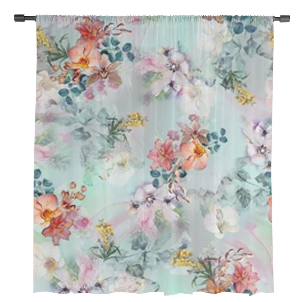 Transparente Vorhänge mit abstraktem Blumenhintergrund, Voile-Vorhang für Schlafzimmer, Wohnzimmer, Fenster, transparente Vorhänge für die Küche, Tüllvorhänge