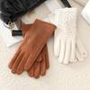 Fashion Elegant Suede Gloves Windproof Elasticity Hot Diamonds Gloves Thickened Warm Touch Screen Gloves Autumn Winter for Women