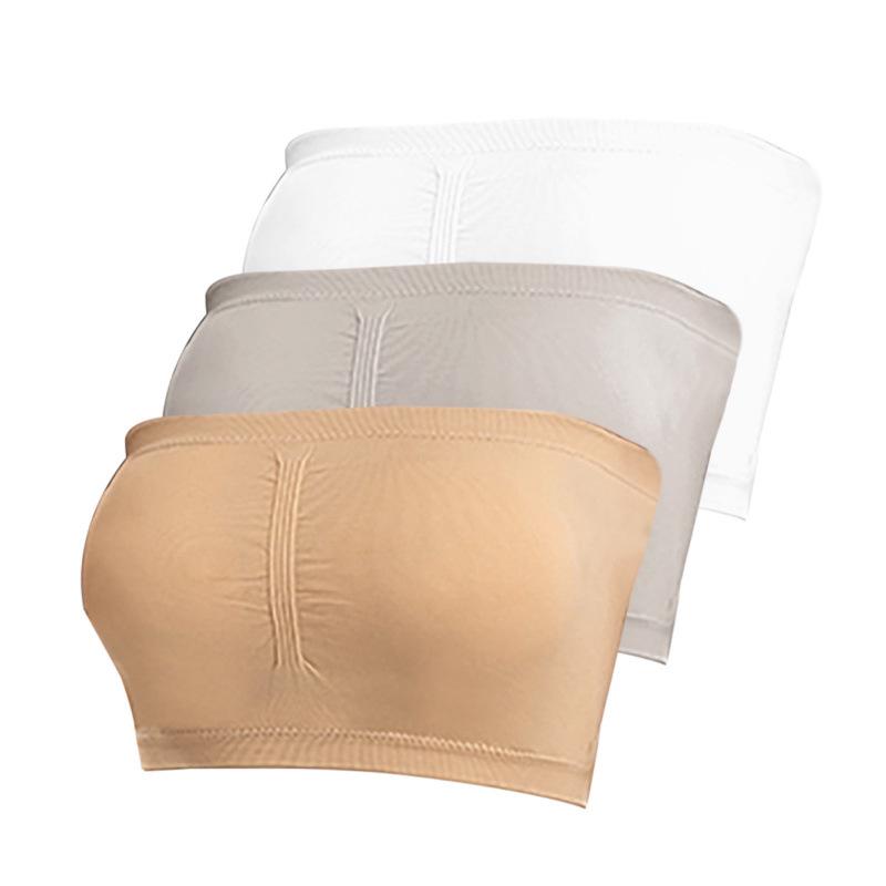 Women's Double Layer Strapless Bandeau Top with Removable Pads - One-Shoulder Bustier Style Invisible Underwear