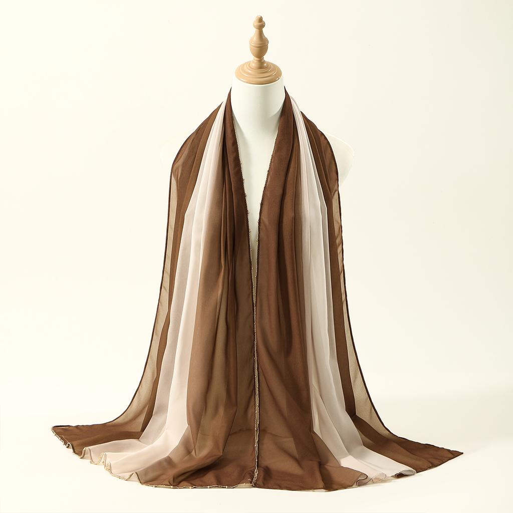 New Metal Bead Chain Gradient Chiffon Hijab Scarf For Woman Muslim Hijabs Fashion Shawl Wraps Islamic Turban Female Headscarf
