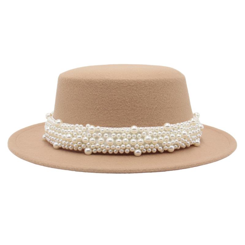 New Flat Top Small Brim Pearl Top Hat Versatile Lady French Top Hat Exquisite Ruili Fashion Celebrity Hat
