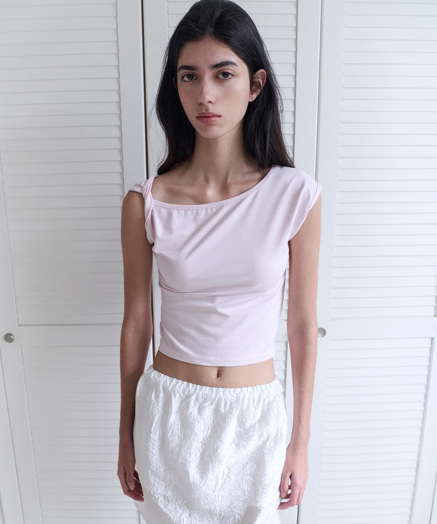 Annies Shoulder Twisted Slim Tee (Pink) Pink