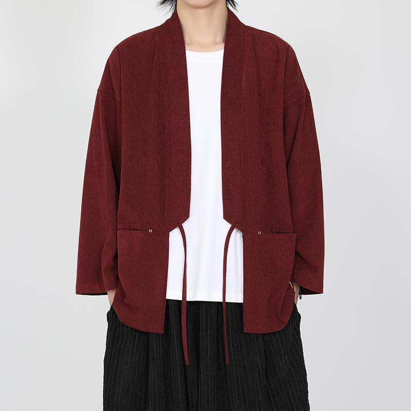 

Весна Осень Мужская Вельветовая Куртка Кимоно Мужской Свободный Кардиган Пальто Ханфу Мужская Однотонная Верхняя Одежда Винтажный Китайский Стиль Костюм Тан 3XL вино красного