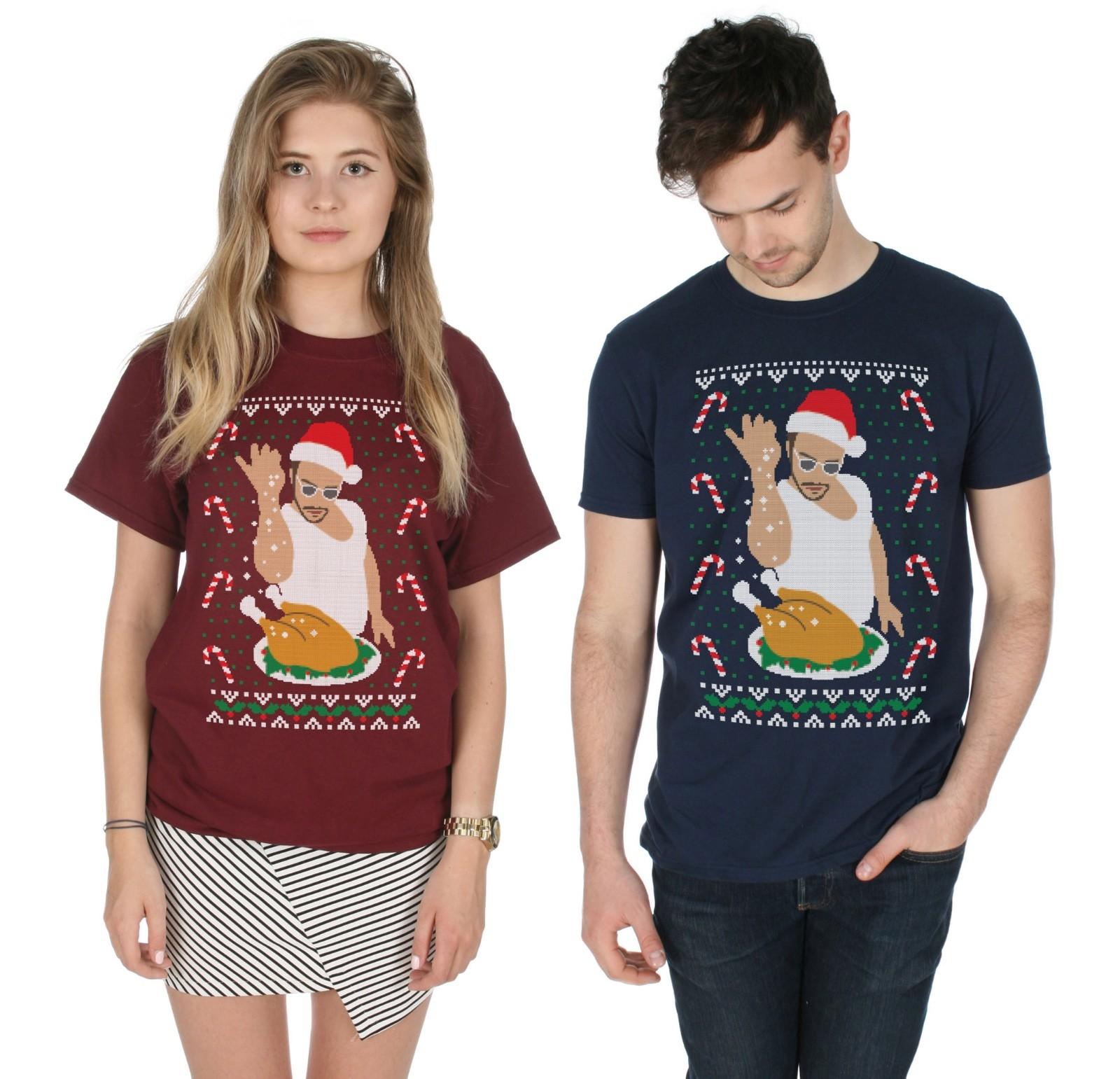 Salt Bae Christmas T-shirt Top Xmas Funny Festive Snow Turkey Ugly S