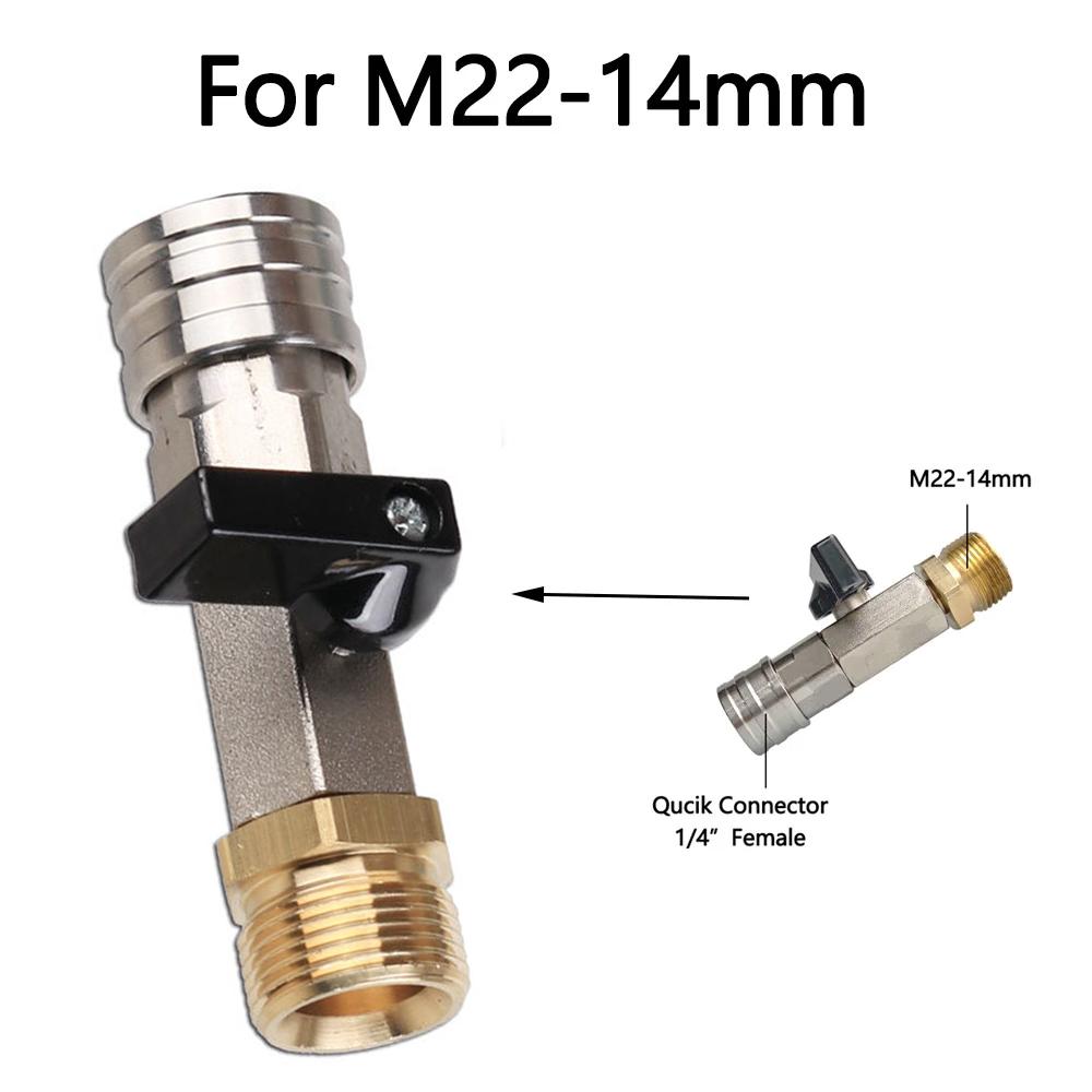 M22 14MM Adaptor With Ball Valve With 1/4" Quick Hitch For High Pressure Wash Hose Switch On/Off Funciton