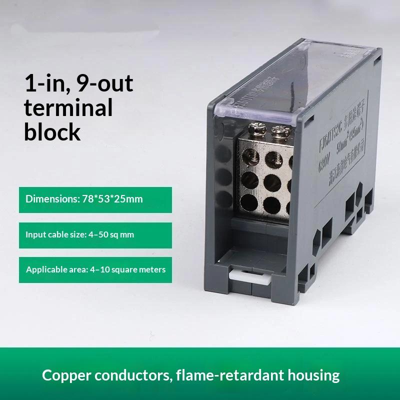 One In Multiple Out Din Rail Terminal Block 150A Universal Distribution Box Wire Connector Abs/Copper Power Junction Box