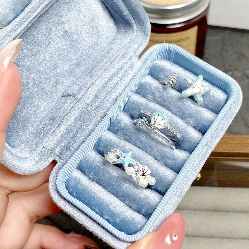 [Xinghai Secret Language] Starfish Enamel Dripping Oil Opening Ring Niche Light Luxury High-End Feeling Stacked With Zircon Ring Woman