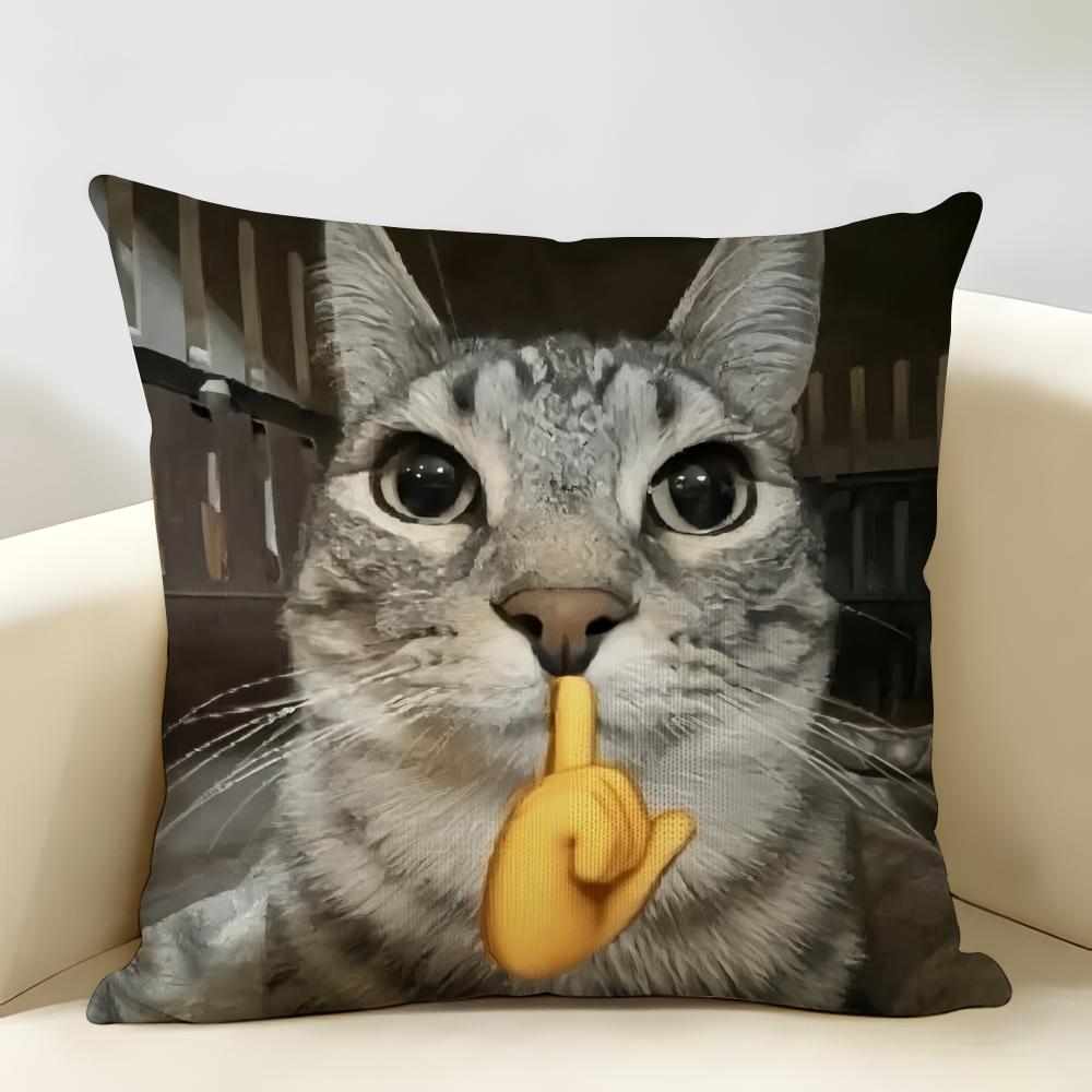 Speechless Cat Funny Cute Cushion Cover Natural Linen Organic Fabric DoubleSided Printing Room Sofa Decor Pillow Case