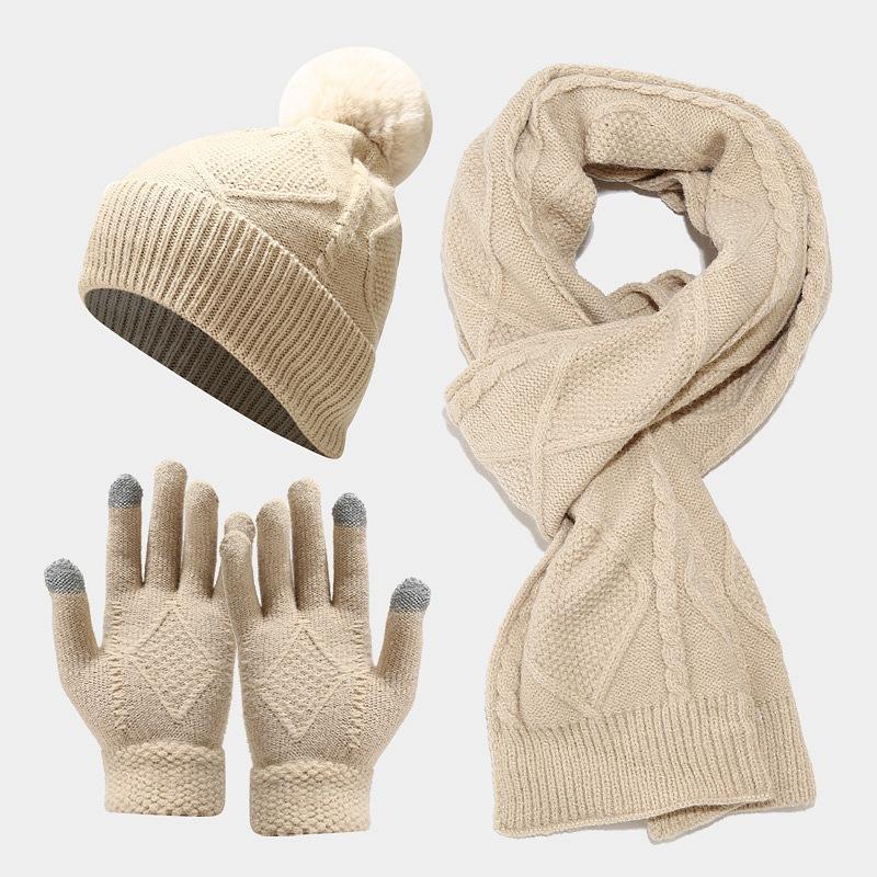 

New adult hat, scarf and gloves three-piece autumn and winter outdoor cold-proof and warm thickened knitted hat set