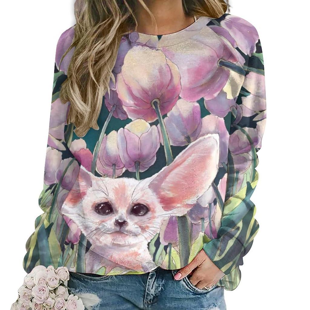 Autumn Lovely Fox Sweatshirts Animal Print Women Casual Streetwear O-Neck Pullovers Harajuku Tops Clothing