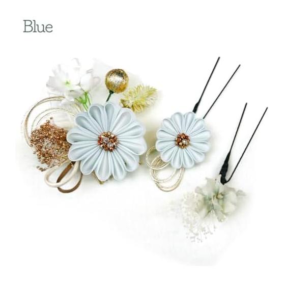 Hair Ornaments 2-Piece Set, Tsumami Zaiku Kk-008 White, Purple, Blue, Kanzashi Hair Accessories for Coming-of-Age Ceremony, Furisode, Yukata,