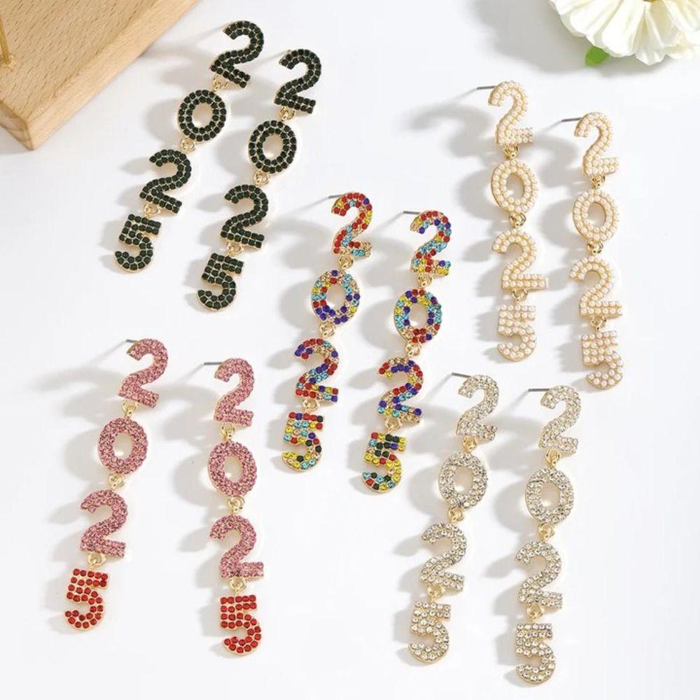 Aesthetic 2025 New Year Stud Earrings Jewelry Crystal Party Earrings New Year