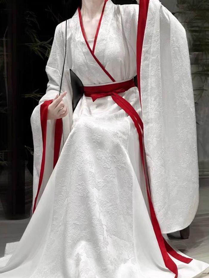 2026 Damen Hanfu Set: Stil der Streitenden Reiche mit Kreuzkragen, weiten Ärmeln und hüftlanger Jacquard-Ripp-Rock