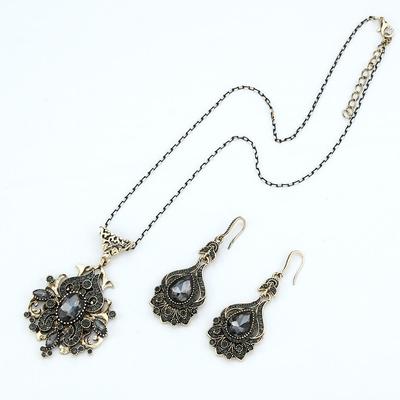 Böhmen Grau Anhänger Halskette Tropfen Ohrring Kristall Türkische Brautschmuck Sets für Frauen