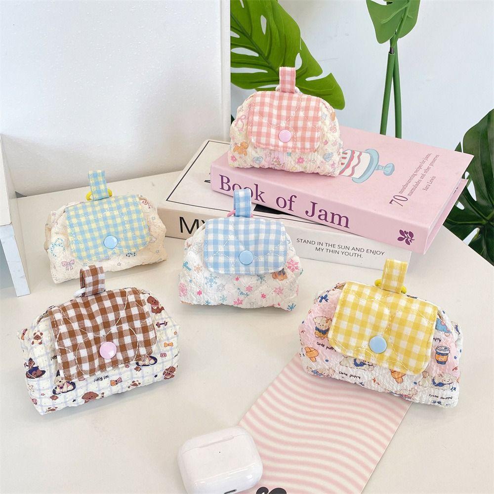 1pc Multi-Function Quilted Makeup Bag Mini Portable Cosmetic Bag Snap Closure Small Storage Bag Travel