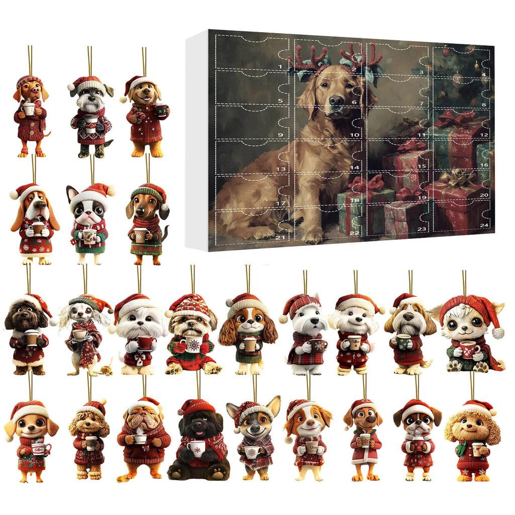Christmas Pet Dog Advent Calendar Acrylic Hanging Ornaments For Holiday Decor And Gifts