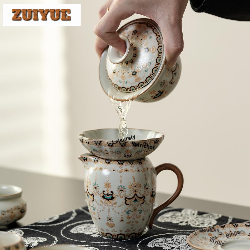 200ml Beige Ru Kiln Gracked Glaze Dunhuang Gaiwan Traditional Tea Tureen Tea Bowl With Lid Kit Tea Brewing Cover Bowl Teaware