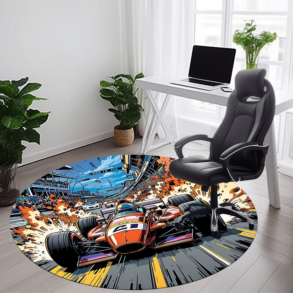 1PC Racing Speed Office Round Area Rug, Mat Suitable ForOffice, Under Office Chairs Bedroom Living Room Home Decor, Room Deco