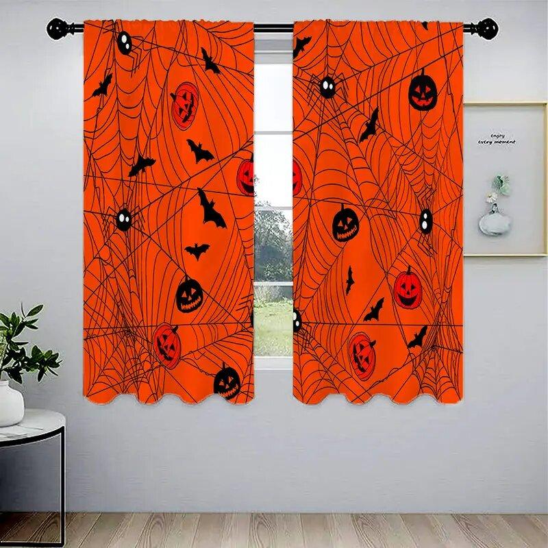 

2PCS- Halloween spider web pattern printed curtains window decorations home decorations room decorations 100*130 HOOK 1pcs