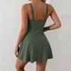 Women Swimdress Bathing Suit Scoop Neck Wide Straps Front Tie Knot Swim Skirt Tummy Control Swimsuit