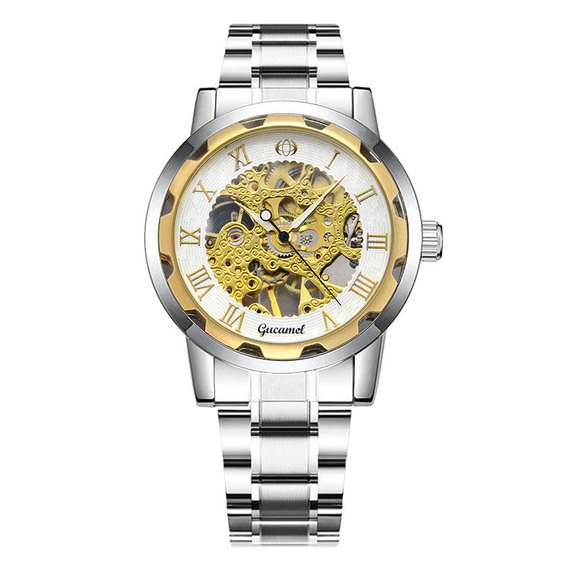 Top Brand New Fashion Watch Steel Band Hollow Gold Manual Mechanical Waterproof Luminous Watch