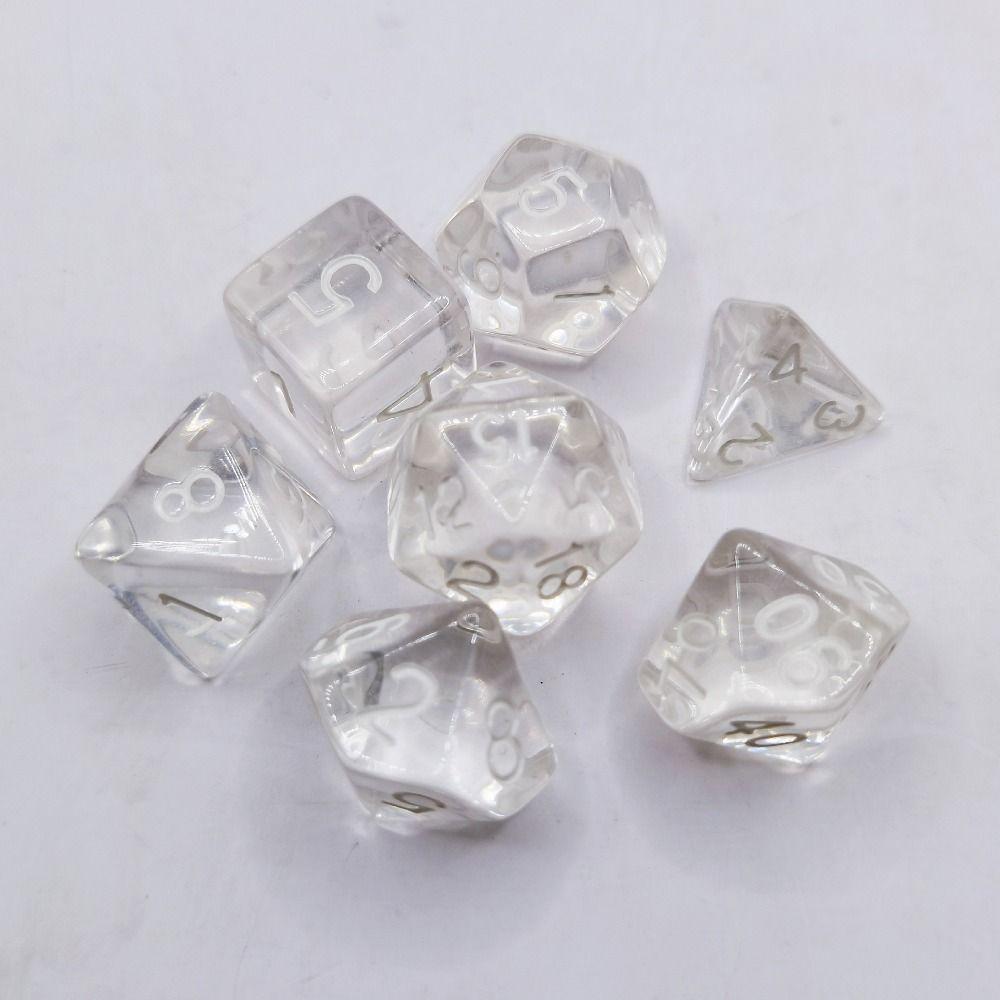 7-Die Transparent Digital Dice Set Acrylic Table Opaque Polyhedral Dices for DND Dice Tabletop Role-Playing Game Dice