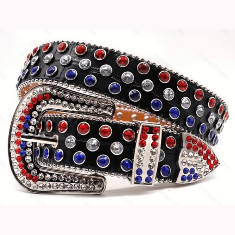 Vintage Rhinestone Sparkly Punk Belt with High-End Pin Buckle