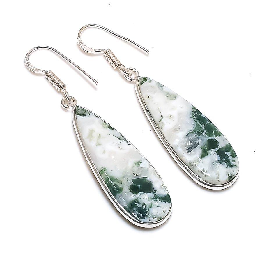 Natural Tree Agate Gemstone 925 Sterling Silver Jewelry Earring 2.09" AE-13008