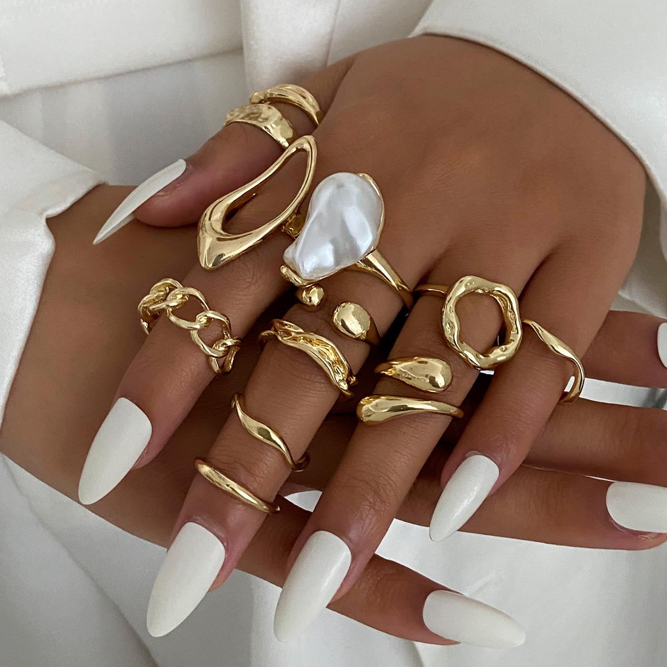 

Ingemark 12Pcs/Set Vintage Irregular Water Drop Rings for Women New Trend Minimalist Geometric Open Rings Party Jewelry Gift