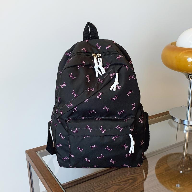 Fashionable Cute Backpack Bow Print Bookbag with Laptop Protection Adjustable Straps Laptop Backpack for Back To School Season