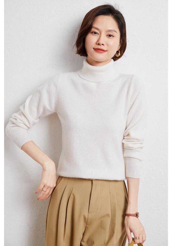 Women's High Neck Cashmere Sweater - Autumn/Winter Loose Knit Plus Size Pullover