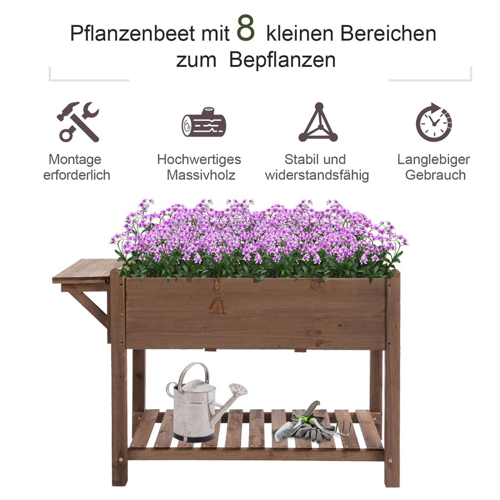 Raised Bed Planter Box With 8 Divided Grids Foldable Shelf Flower Box Flower Pot Herb Garden Solid Wood Brown 123 X 54 X 80 Cm