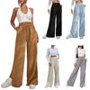 Fall Winter New Women's High Waist Casual Pants Solid Velvet Padded Patchwork Pleated Hem Long Pants Women