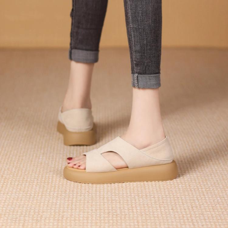 Summer 2025 Open-toed Soft Leather Sandals Comfortable Fashion Retro Versatile Flat Non-slip Fashion Casual Shoes Single Shoes