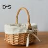 Φυσικό Ψάθινο Καλάθι Λουλουδιών Χειροποίητο Καλάθι Ιτιάς με Χερούλι Συμπαγές Φορητό Πολυλειτουργικό Πασχαλινό Καλάθι Φρούτων Λουλουδιών