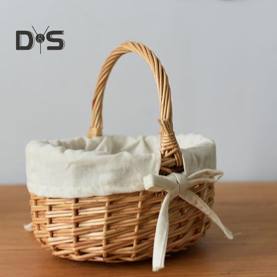 Φυσικό Ψάθινο Καλάθι Λουλουδιών Χειροποίητο Καλάθι Ιτιάς με Χερούλι Συμπαγές Φορητό Πολυλειτουργικό Πασχαλινό Καλάθι Φρούτων Λουλουδιών