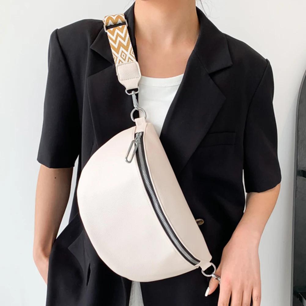 Damen-Hüfttasche, mehrere Taschen, Street-Gürteltasche, Brusttasche aus PU-Leder, modische Umhängetasche mit breitem Riemen, Retro-Schultertasche