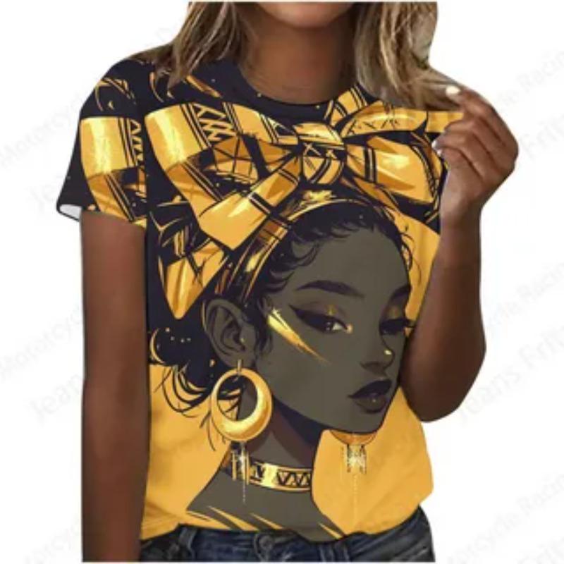 Letní Kulatý Výstřih 3D Bohaté Etnické Charakteristické Vzory Potisk Top Módní Ležérní Krátký Rukáv Dámská Trička