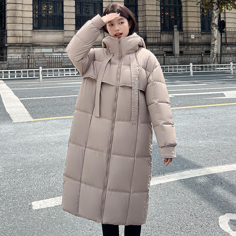 Outdoor must-have Korean version of hooded streamer long down cotton women's winter loose thickened warm jacket jacket