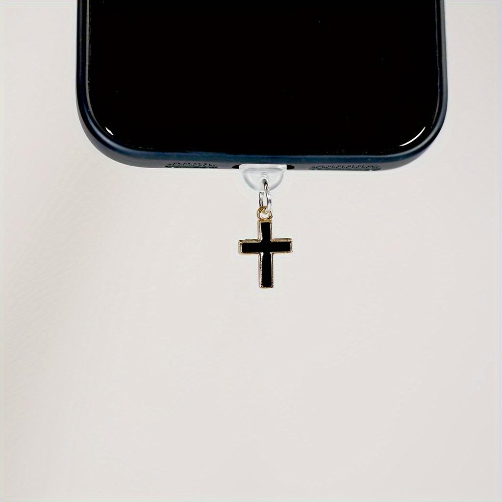 Cross Mobile Phone Dust Plug Alloy Pendant Black and White DIY Pendant Accessories
