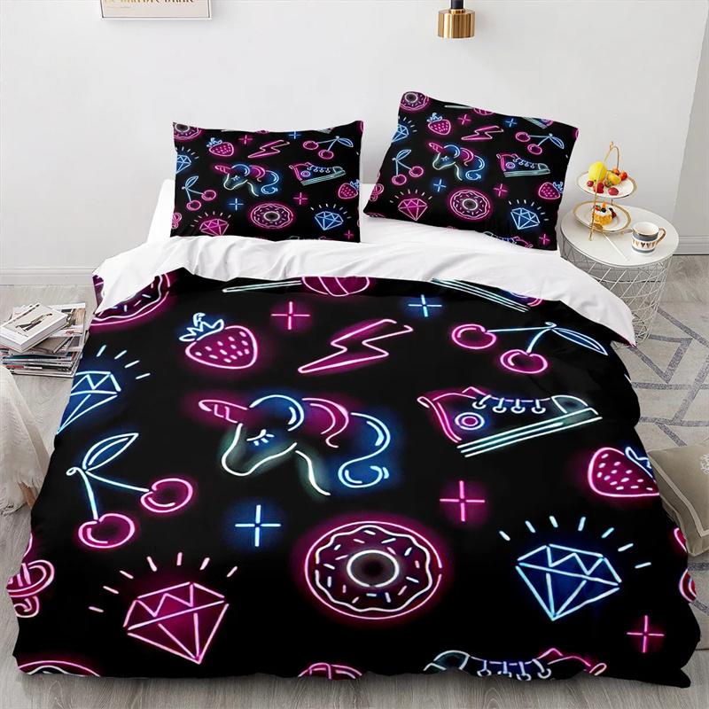 Unicorn Duvet Cover Set Cartoon Galaxy Rainbow Colourful Unicorn Cute Romantic Theme For Kids Girls Polyester Comforter Cover