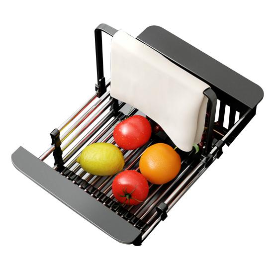 Stainless Steel Adjustable Expandable Rack Multifunctional Kitchen Sink Drain Basket with Dish Drying & Rinsing Non-Slip