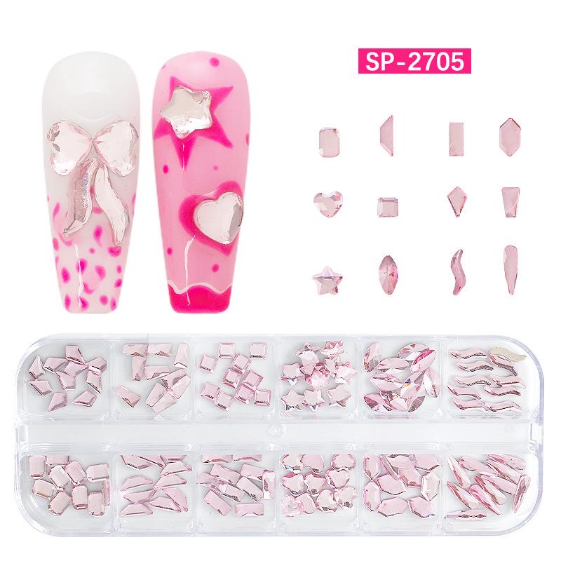 12-Grid Irregular Transparent AB Glass Diamonds for Nail Art