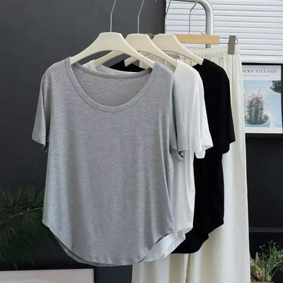 T-shirt Women Versatile Summer Casual Large Size Loose Round Neck Pullover Short-sleeved Tops