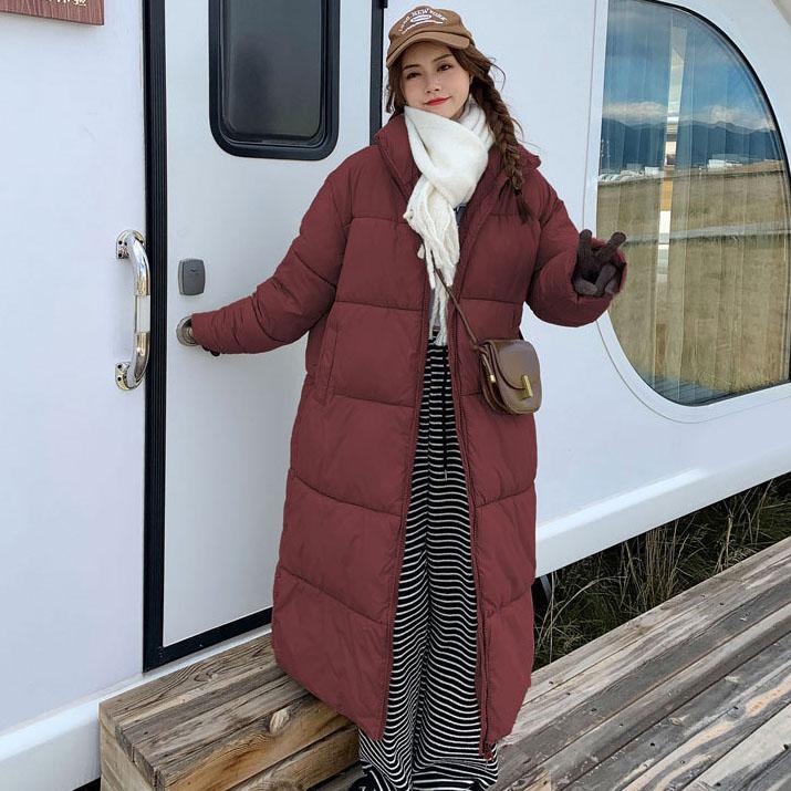 Women's Autumn and Winter Plus Size Solid Colour Long Knee Length Outerwear Padded Lapel Loose Zipper Section Long Sleeve Jacket