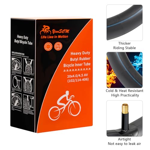 YunSCM 2-Pack 20x4.0 Tubes, 32mm Wall, Schrader Valve, 20x4.0/4.5 Bicycle Tubes, Compatible with 20x4.0/20x4 1/4/20x4.5 Electric Bikes, Fat Bikes, and