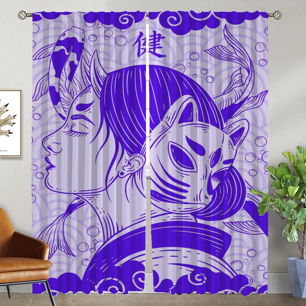 Japan Curtains for Living Room Curtain for Room 2 Panel Home Interior Curtains Shades Partition Halloween Decoration Kitchen