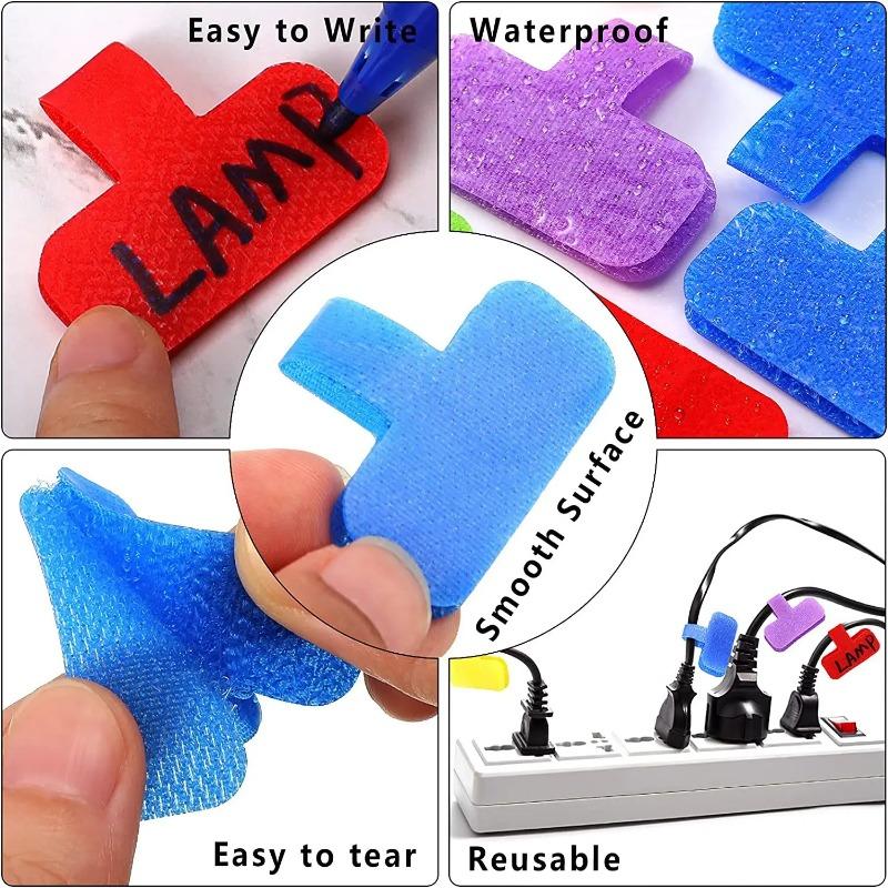 Reusable Cable Labels - Self-Adhesive Write-On Cord Tags for Home & Office Cable Management