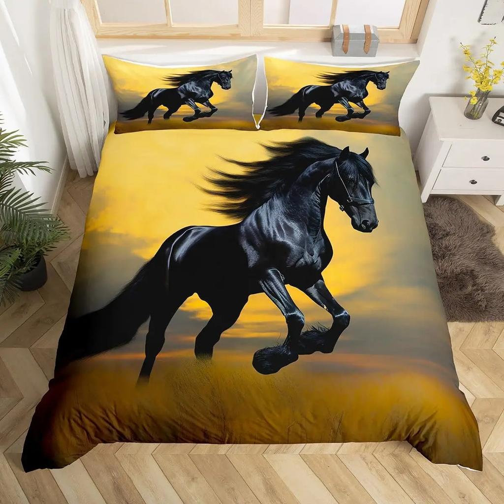 Galloping Horse Bedding Set Horse Duvet Cover Twin Full Queen King Farmhouse Animals Comforter Cover for Kids Girls Teens Room