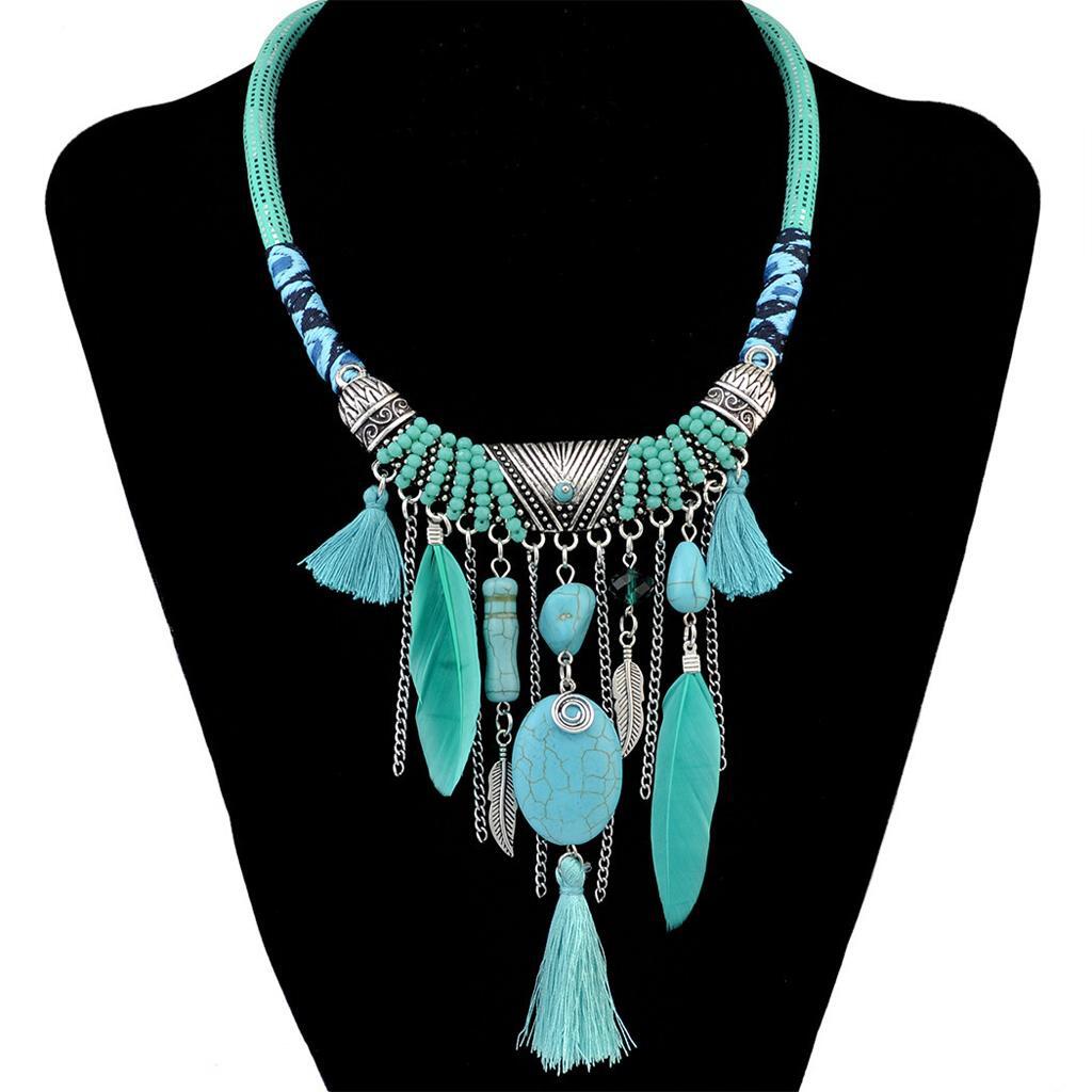 Bohemian Vintage Turquoise Tassels Choker Statement Necklace Women Tribal